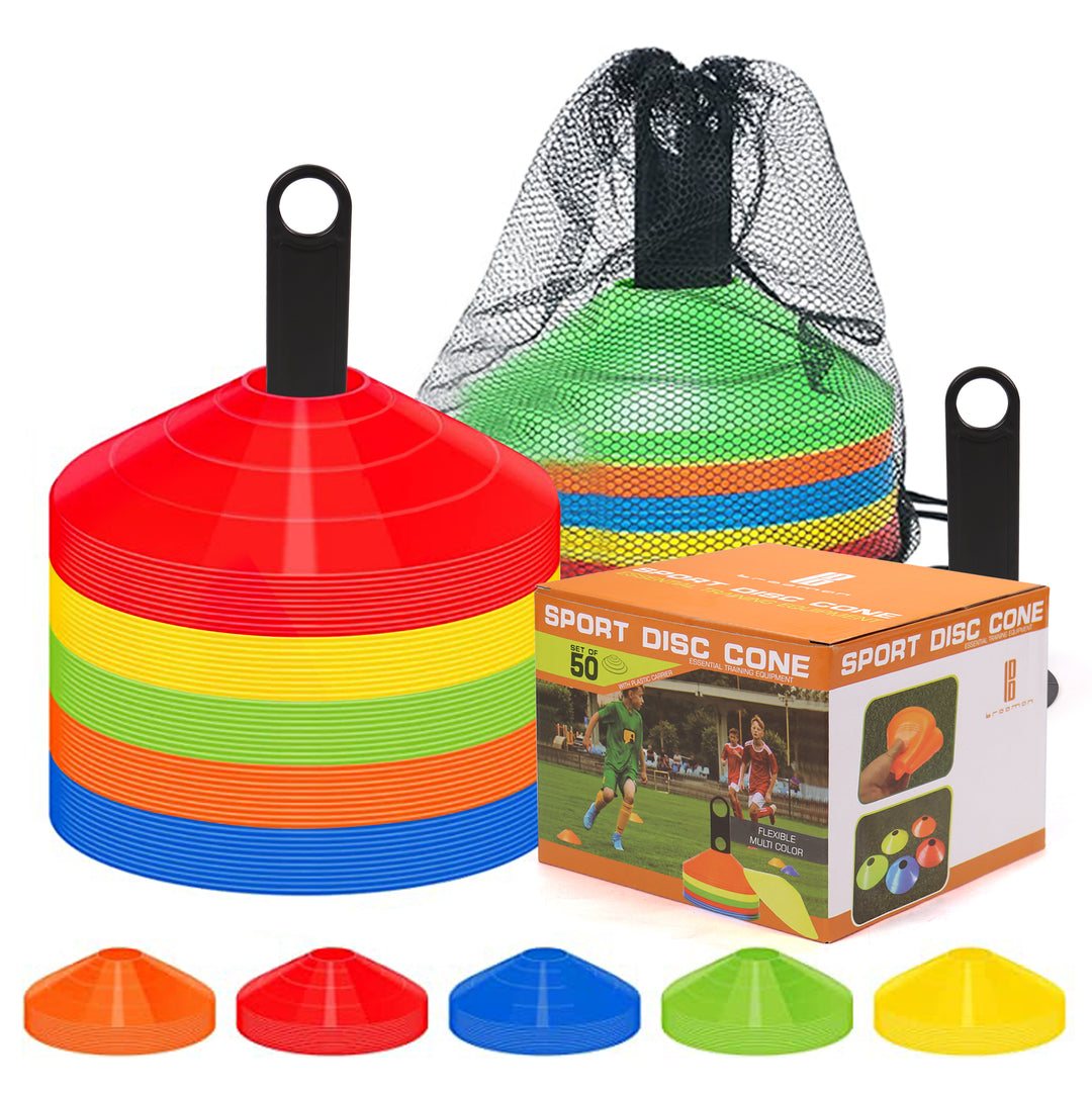 brooman 50-Pack Soccer Disc Cones Training Sports Cone with Carry Bag and Holder for Kids Football Basketball Drills Field Markers