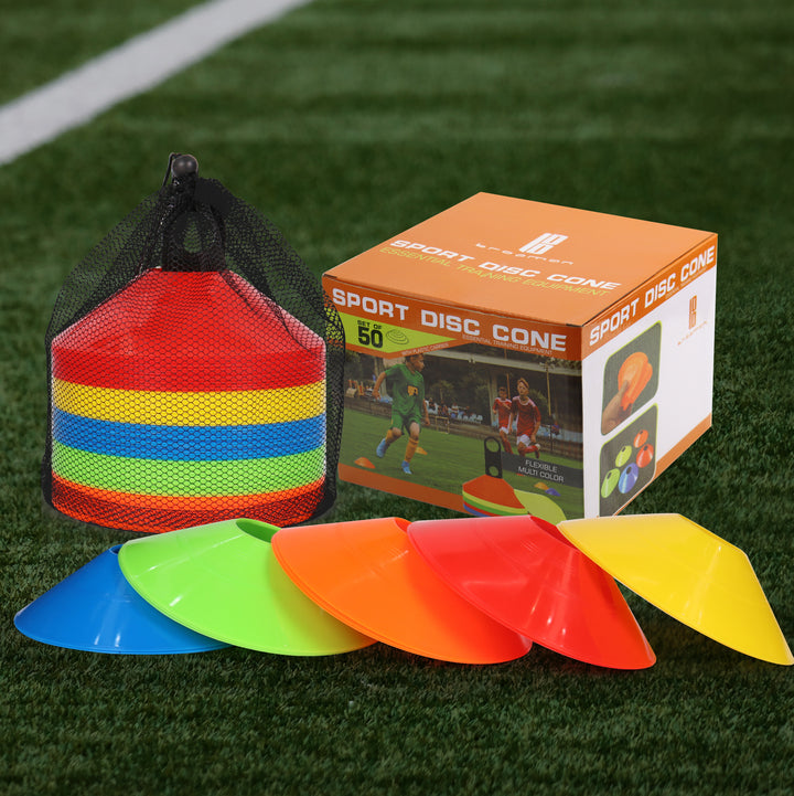 brooman 50-Pack Soccer Disc Cones Training Sports Cone with Carry Bag and Holder for Kids Football Basketball Drills Field Markers