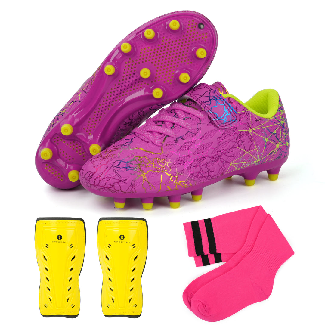 JuniorJet Firm Ground Soccer Cleats with Shin Guards and Socks