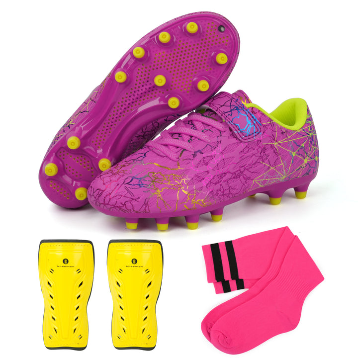 JuniorJet Firm Ground Soccer Cleats with Shin Guards and Socks