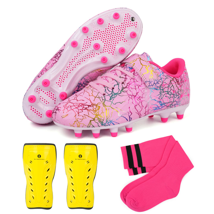 JuniorJet Firm Ground Soccer Cleats with Shin Guards and Socks